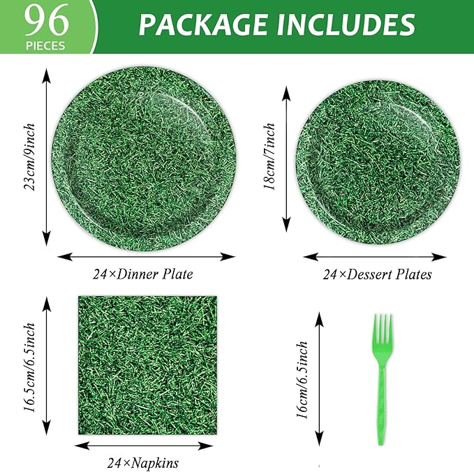 gisgfim 96 Pcs Green Grass Plates and Napkins Party Supplies Grass Tableware Set Sage Greenery Party Decorations Favors for Girls Boys Birthday Baby Shower Serves 24