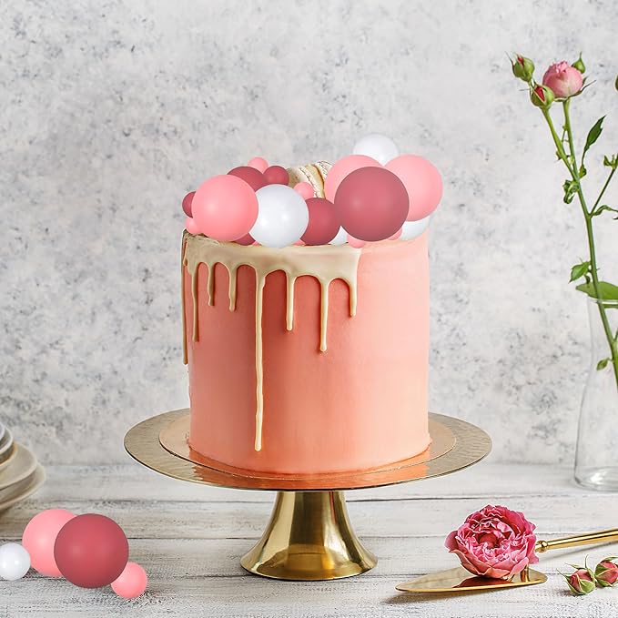 Gyufise 30Pcs Ball Cake Picks Mini Balloons Colorful Ball Shaped Cake Topper Pearl Balls Cupcake Cake Insert Topper for Birthday Party Wedding Decoration Supplies Pink White Rose Red