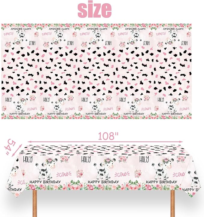 51 Pcs Holy Cow I'm Three Girls Birthday Party Supplies Moo Moo I'm Three Tablecloth Paper Plates Napkins Forks Dinnerware for Farm Animals Cow Theme Girls 3rd Birthday Party Supplies Decorations