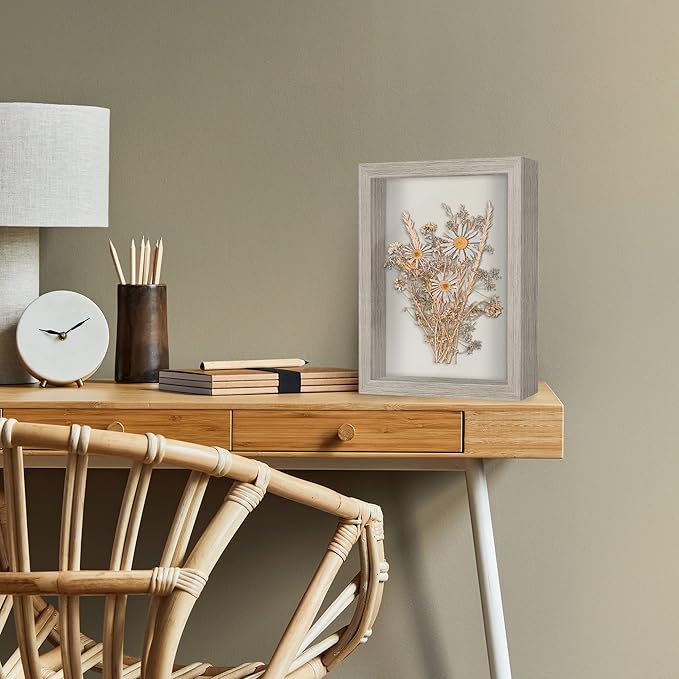 Americanflat 8.5x11 Shadow Box Frame with Shatter-Resistant Glass - Silhouette Collection - Large Shadow Box Display Case for Tabletop and Wall Display - Driftwood with Soft Felt Back