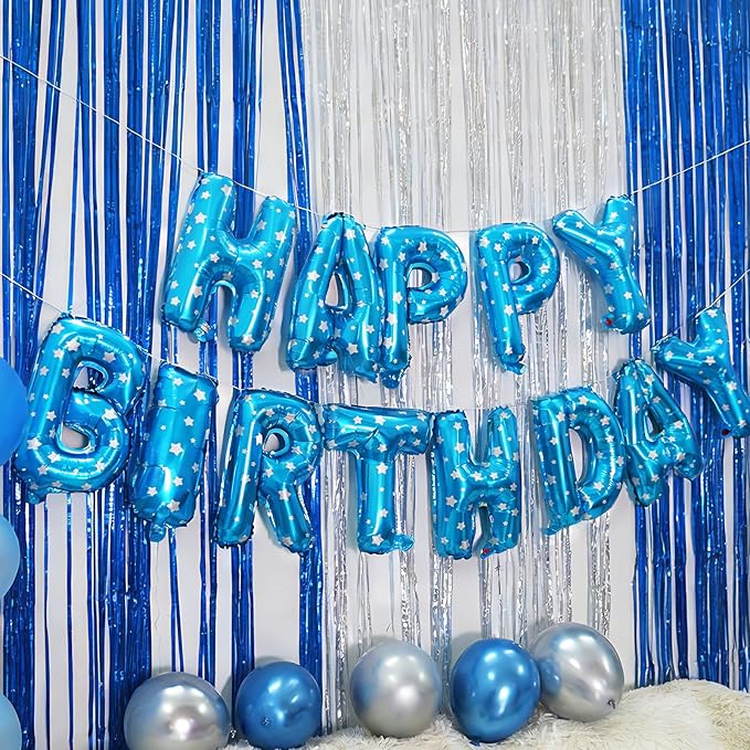 Blue Happy Birthday Balloons Banner Letter Signs Party Decorations