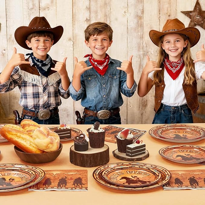 WERNNSAI Western Party Decorations - 48 PCS Cowboy Plates and Napkins First Rodeo Birthday Supplies Wild West Themed Tableware for Kids Boys Birthday Bachelorette Party Decor Serves 16 Guests