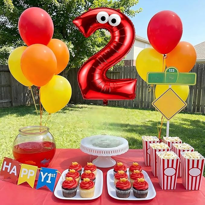 Red Monster Number 2 Balloons 40 Inch Red Monster Theme Birthday Party Decorations Large Foil Balloons for Cartoon Birthday Party Backdrop Celebration Supplies