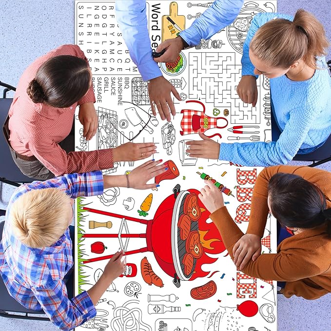 BBQ Giant Coloring Poster Large Coloring Tablecloth Big Paper Sheets Page Baby Q Theme Table Cloth DIY Activity Game Art Crafts Mat Wall Home Party Decoration Supplies