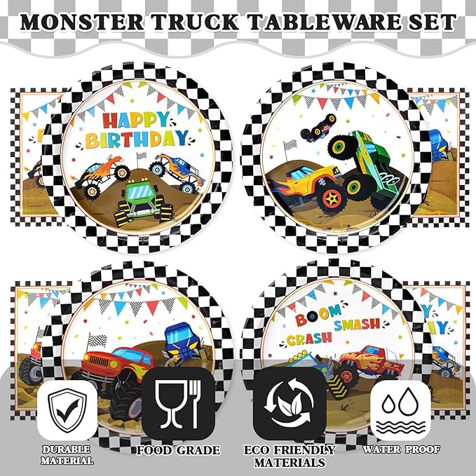 40 Pcs Truck Plates and Napkins Tableware Sets for Truck Party Decorations, Race Car Birthday Decorations Which Can Serve 20