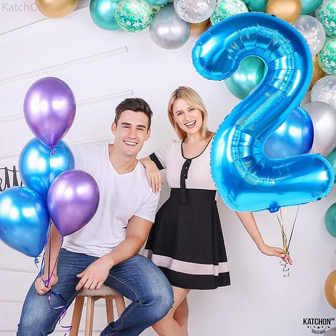 KatchOn, Big Blue Number 2 Balloon - 40 Inch | Baby Shark Birthday Decorations 2nd Birthday Boy | Blue 2 Balloon Number | Balloon for Ocean Party Decor | Number Balloons for Anniversary Decorations