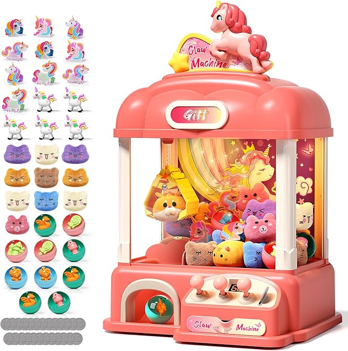 60 PCS Large Kids Claw Machine, Vending Claw Machine with Lights Sound, Candy and Prize Electronic Dispenser Game Toys for Kids, Claw Machine Toys for 3 4 5 6 7 8 Years Old Girls