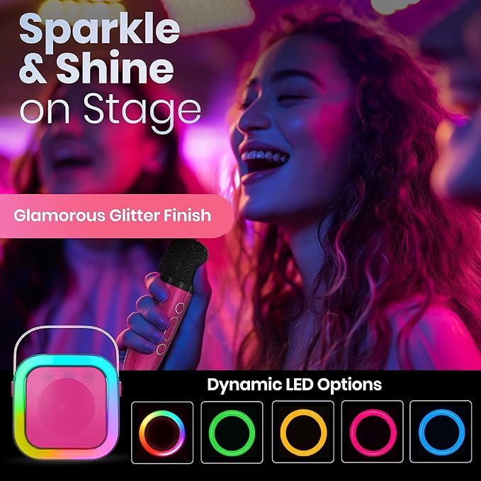 Mini Karaoke Machine for Kids Adults Teen with 2 Wireless Microphones, Gifts for Girl, Toys for Girls 6-8, Small Portable Bluetooth Speaker, Microphone, Car Singing Mic, Kareoke, Toddler Gift