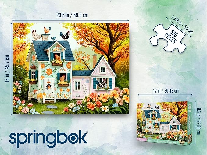 Springbok Hen House Hideaway 500 Piece Jigsaw Puzzle for Adults - Floral Chicken Coop - Unique Cut Pieces - Made in USA
