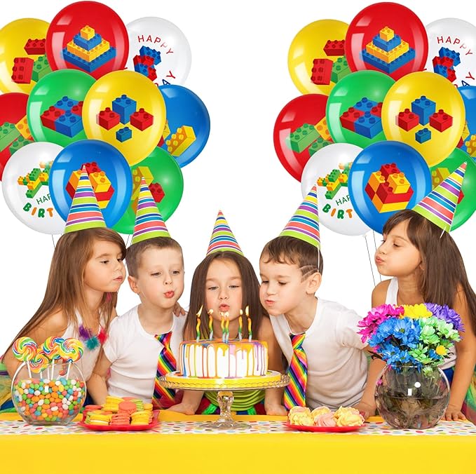 60 Pieces Building Blocks Birthday Party Balloons,brick Themed Latex Building Balloons Blocks Decorations for Kids Toddlers Birthday Party Supplies Decoration