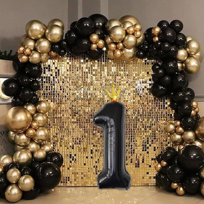 Crown Black 1 Balloon Number for Girls 1st Birthday Party, 40 Inch Large Number Foil Helium Balloons 0-9, for Boys 25st Birthday Party Baby Shower Anniversary Party Decoration Supplies