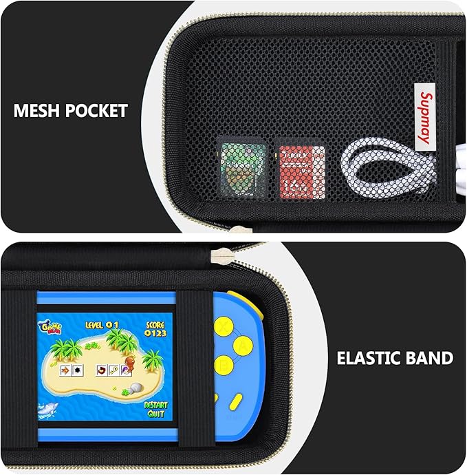Supmay Carrying Case Compatible with CCTU / TEBIYOU Kids Handheld Games Preloaded 218 Retro Video Games, Portable Gaming Electronic Toys Storage Holder Travel Bag with Mesh Pocket, Black(Star)