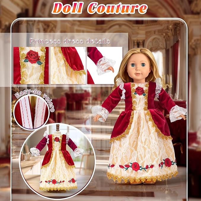 18 Inch Doll Clothes and Accessories 5-Piece Princess Dress Up Set - Complete Outfits for 18 Inch Dolls - Perfect for Dress Up Play & Birthday Gifts (No Doll)