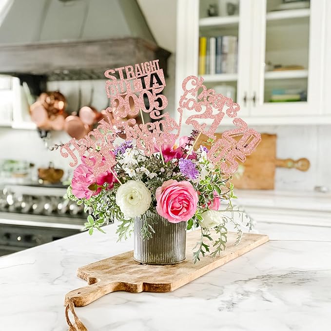 Gyufise 15Pcs Happy 21st Birthday Centerpiece Sticks Twenty One Straight Outta 2005 Table Flower Centerpieces Sticks for Cheers to 21st Birthday Party Supplies Rose Gold