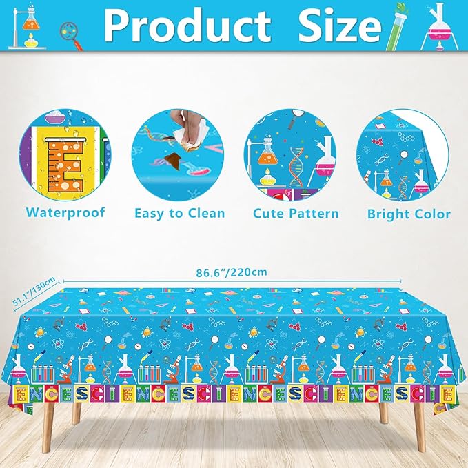 4 PCS Science Tablecloth Decorations Mad Scientist Theme Birthday Party Supplies Science Table Cover Rectangular  51 x 86in Laboratory Table Covers for Lab Party Decor