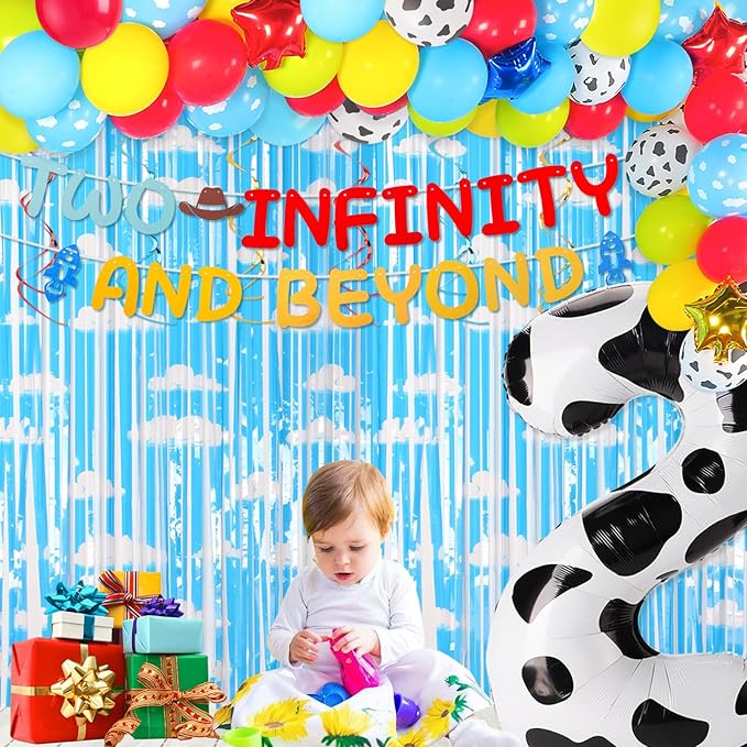 Two Infinity and Beyond Banner Cartoon Story 2nd Birthday Party Decorations Toy Inspired Game Kids 2nd Birthday Banner Party Supplies