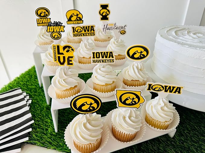 Iowa Hawkeyes Cupcake Topper Party Supplies for Hawks Football, Birthday, Graduation Party Decorations (24 Pieces) (Iowa Hawkeyes)