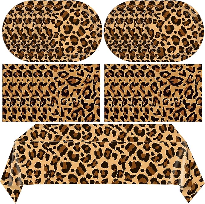 41Pcs Cheetah Print Party Decorations Leopard Animal Theme Tableware Include Dinner Dessert Plates,Napkin,Tablecloth丨Baby Shower Safari Animal Leopard Themed Birthday Party Decor Supplies | Serves 20