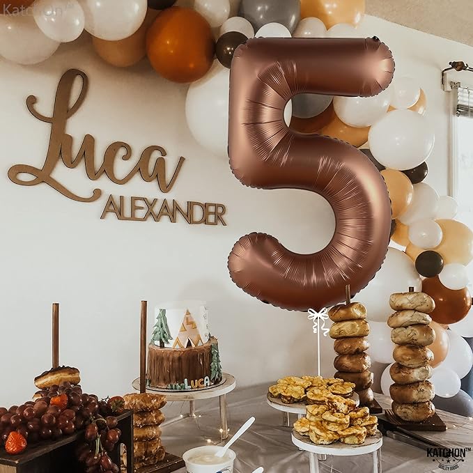 KatchOn, Coffee Brown Number 5 Balloon - Huge, 40 Inch | Number 5 Brown Ballon for 5th Birthday Decorations | Safari 5 Balloon | 5 Coffee Balloons for 5th Birthday Decorations Girl