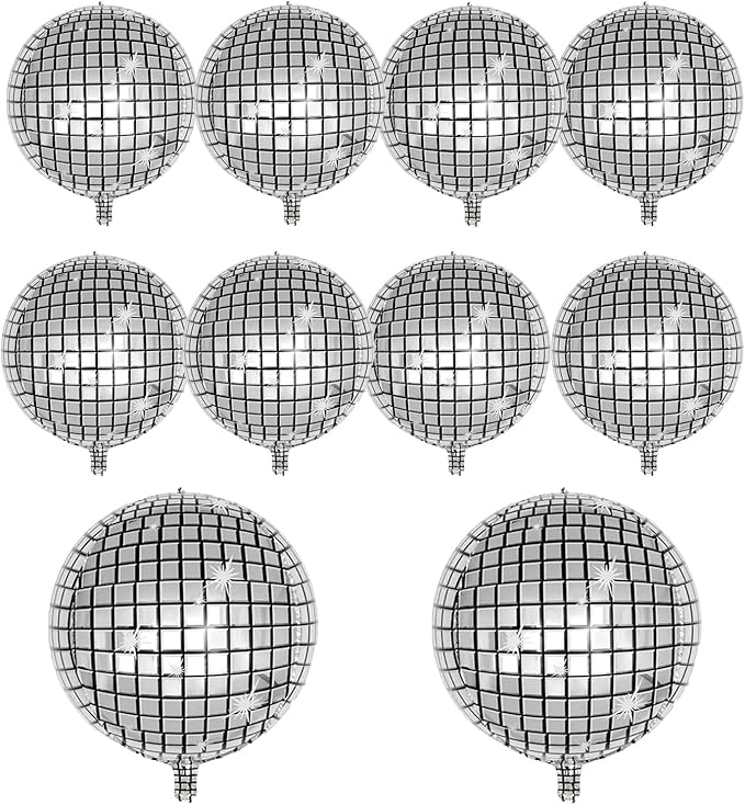 10 PCS Silver Disco Balloon 4D Round Balloon 70s 80s 90s Theme Disco Balloon Decorations Bachelorette Party Birthday Party Supplies