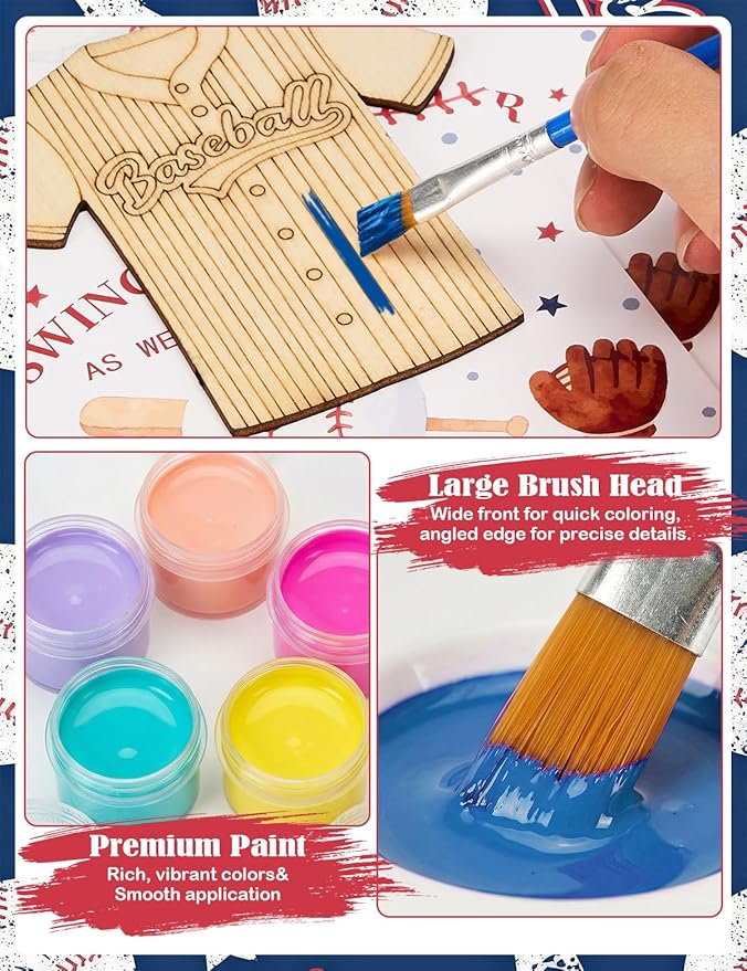 Bafeil 24 Set Baseball Party Favors - Baseball Birthday Party Favors - Non-Toxic DIY Wooden Paint Crafts with Magnet Luminous Pen - Sport Theme Goodie Bags Gifts Prizes
