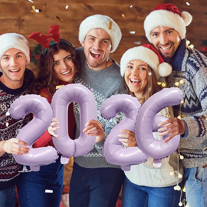 KALOR 16 Inch 2026 Pastel Purple Foil Number Balloons, 2026 New Years Decorations for 2026 Happy New Year Eve and Graduations Party Supplies