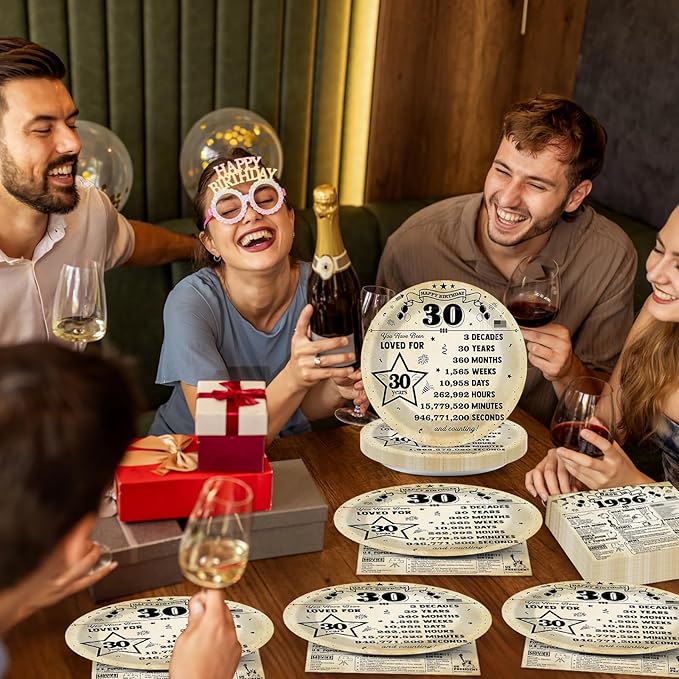 CHUNNIN 50pcs 30th Birthday Plates and Napkins 30 Year Old Birthday Party Decorations Vintage Back in 1996 Dessert Plates Vintage 1996 30th Theme Disposable Tableware Set for Men Women Party Supplies