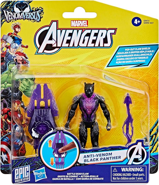 Marvel Avengers VenomVersus Epic World of Action Anti-Venom Black Panther Figure with Battle Gear Accessories, 4-Inch (10 cm) Super Hero Toys, 4+