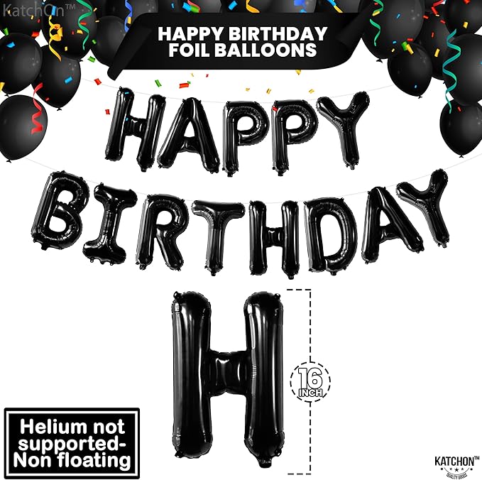 KatchOn, Black Happy Birthday Balloons Banner - 16 Inch | Foil Balloon Banner For Happy Birthday Decorations | Balloon Letters Sign For Birthday Party Decoratioans | Halloween Birthday Decorations