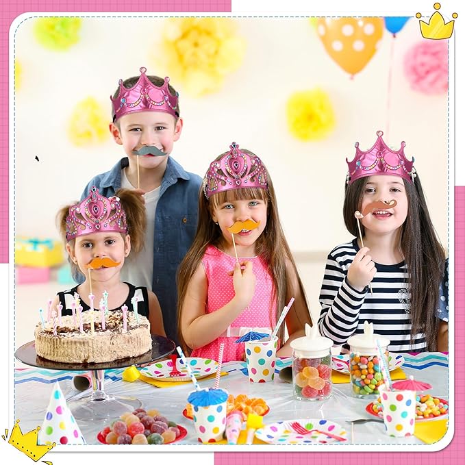 Yaomiao 44 Pcs Birthday Foam Crowns for Kids Princess Tiaras King Hat Bulk Diamond Sticker Kits for Crown Party Supplies