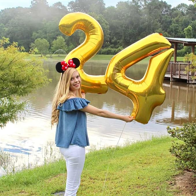 40 Inch Gold Balloon Number 24 Balloon,Jumbo Mylar Foil Helium Balloon for 24 Birthday Digital Balloons for Birthday Party,Wedding Anniversary Party Decorations