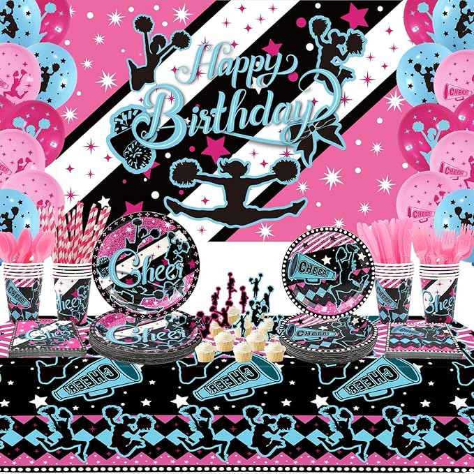 Cheerleading Party decoration, Cheerleading birthday Party Supplies Packs, Gymnastics PartyCheer Party Supplies include Background, Plates, Balloons, Cheerleading Party Set Serves 20 (Background)