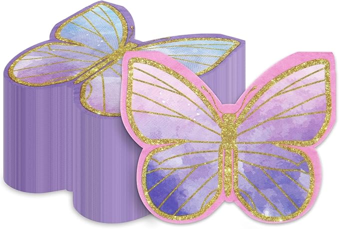 100Pcs Butterfly Napkins, 10.2 x 12.6 Inches, Fairy Napkin, Spring Flower Party Napkins, Fairy Table Decorations Floral Napkin for Weddings Floral Spring Butterfly Birthday Decorations