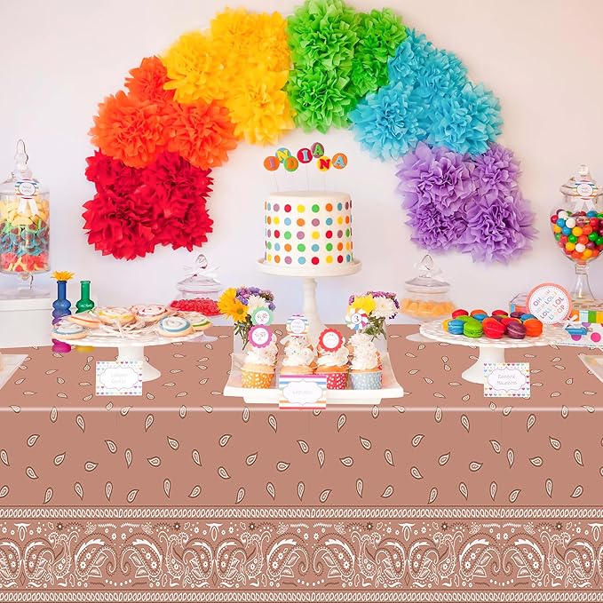 K1tpde 3PCS Bandana Party Tablecloths, Cholo Gangsta Theme Disposable Table Covers, Bandana Plastic Waterproof Tablecloths, Retro Western Birthday Decorations Party Supplies for Adult, Brown