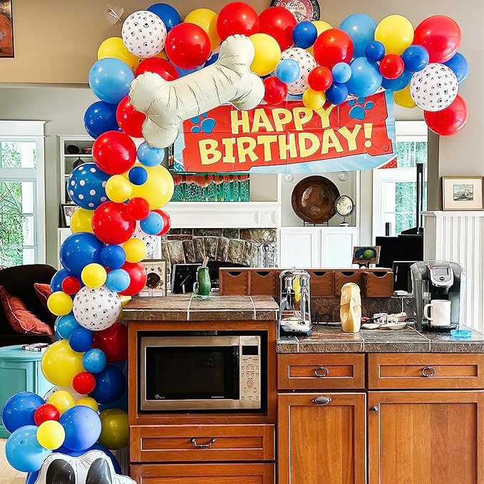 Dog Paw Balloons, 12 Inch Carnival Circus Balloons Red Yellow Blue and White Paw Print Puppy Balloons Colorful Confetti Latex Balloon for Dog Themed Birthday Party Decorations