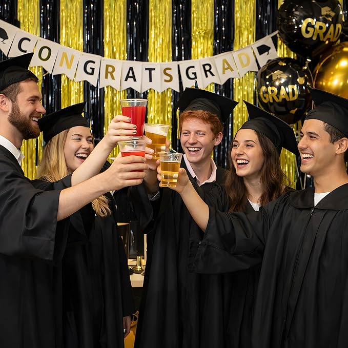 Graduation Decorations 2026 - Black Gold Streamers Backdrop Banner | Graduation Party Decorations Indoor Outdoor Outside - Class of 2026 Graduation Party Photo Booth Favors Supplies for Home Wall Door