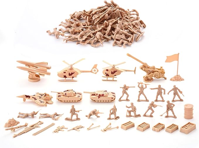 JOYIN 164 Piece Military Soldier Playset Army Men Play Bucket Army Action Figures Battle Group Deluxe Military Playset, Aircrafts, Helicopters, Tanks with Bucket, Easter Basket Stuffers