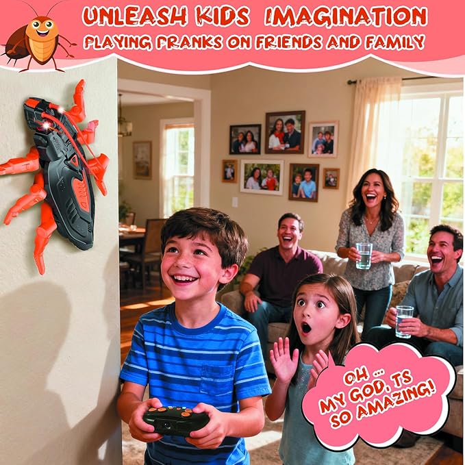 Wall Crawler Cockroach RC Toy, Creepy Crawly Remote Control Robot for Kids, Climbs Walls, STEM Toys Halloween Birthday Gift for Boys Girls Ages 6-12 with LED Eyes
