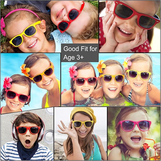 GINMIC Kids Sunglasses Party Favors, 24Pack Valentines Neon Sunglasses for Kids, Boys and Girls, Great Gift for Birthday Party Supplies, Beach, Pool Party Favors, Fun Gift, Party Toys