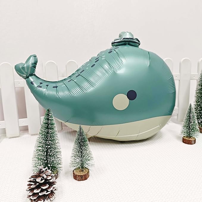 2PCS Cute hat Whale Balloon Big blue whale Foil Mylar Balloons Ocean Balloons for Under The Sea Decorations Kids baby shower party decor Ocean Birthday Themed Party Decorations