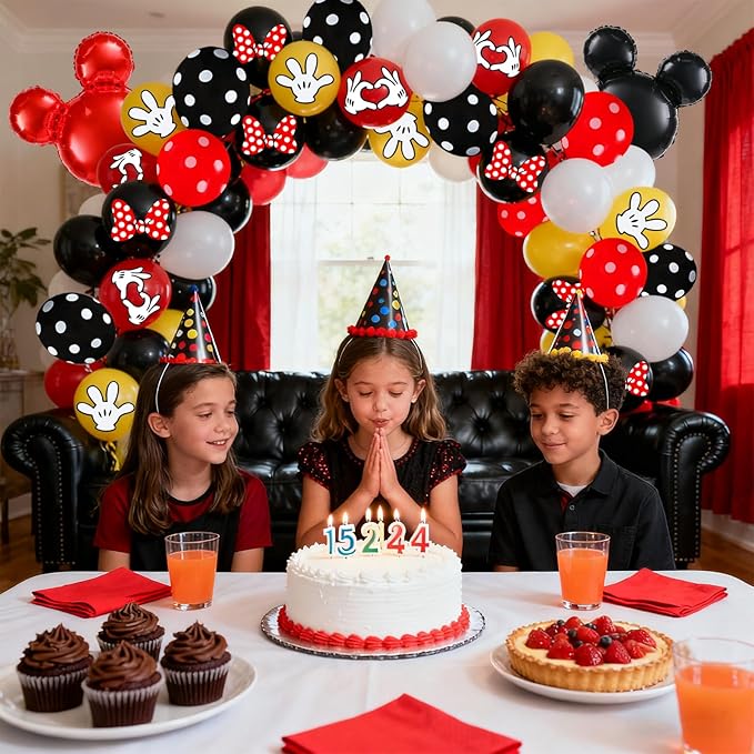 125 Pcs Black Red Yellow Balloon Garland Arch Kit, For Cartoon Birthday Decorations Themed Cute Mini Mouse Party Decorations Girls Kids Gatherings Party Supplies