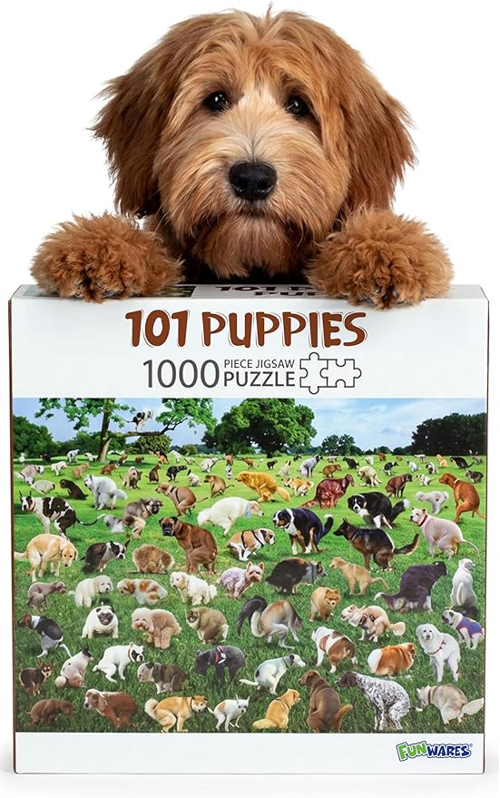 Funwares Original 101 Puppies Puzzle – 1000-Piece Hilarious Dog Jigsaw – Funny Gift for Dog Lovers, White Elephant, and Pet Lovers with a Sense of Humor