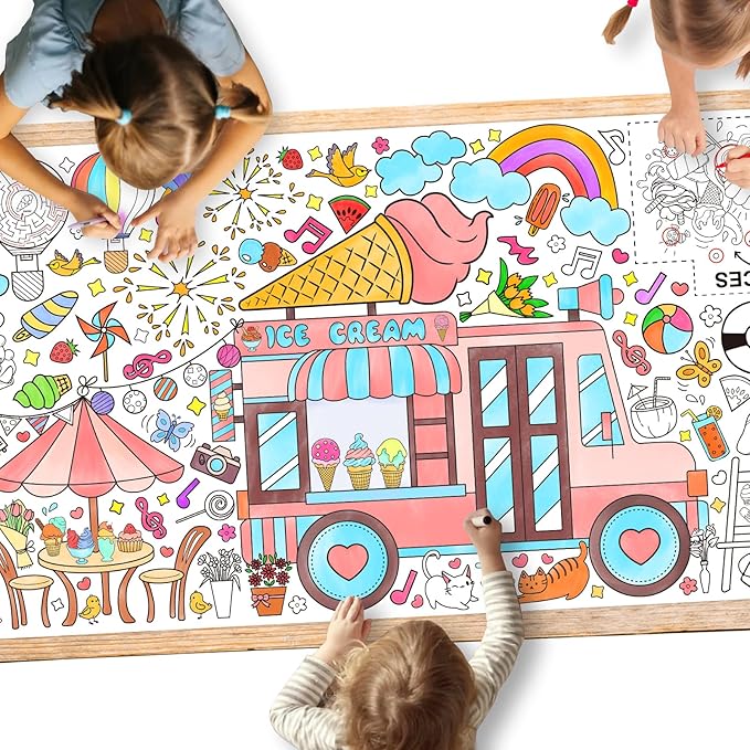 Gatherfun Giant Coloring Poster for Classroom Wall - Versatile 31.5 x 72 Inches SUMMER Activity Poster/Table Cover, School Parties, SUMMER Birthday Party and Special Events Decoration