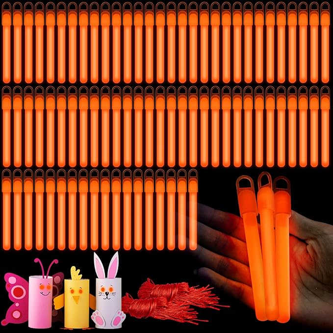 Lewtemi 100 Pack 4" or 6" Bright Glow Sticks Bulk, Glow in the Dark Party Supplies Birthday and Holidays (4 Inch,Orange)