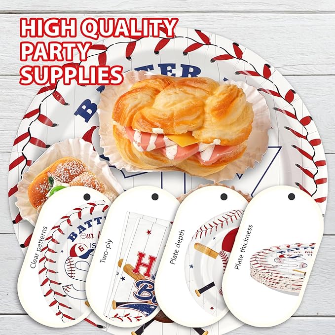 96 Pcs Baseball Birthday Decorations Disposable 6th Birthday Party Paper Plates and Napkins Baseball Sports Themed Party decorations Tableware Set for Boys Girls Kids Supplies, Serves 24