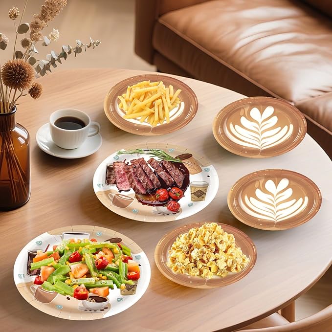 180Pcs Coffee Party Supplies Serves 60,Fun Coffee Cup Theme Paper Plates and Napkins Set for Baby Shower Birthday Party Decorations
