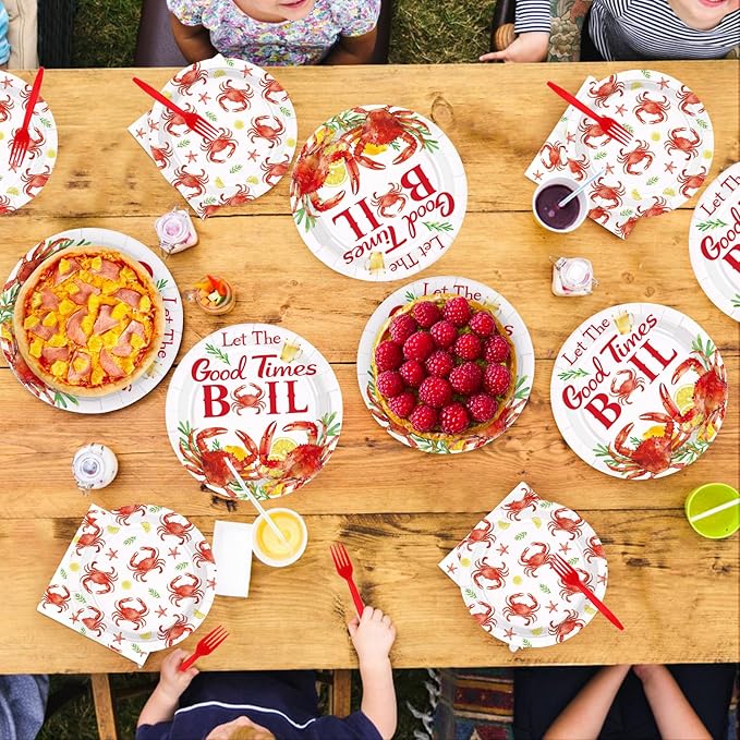 200Pcs Crab Party Decorations Crab Boil Plates and Napkins Red Crab Seafood Boil Disposable Tableware Sets for BBQ Picnic Cookout Gathering Carnival Birthday Party Supplies Serves 50