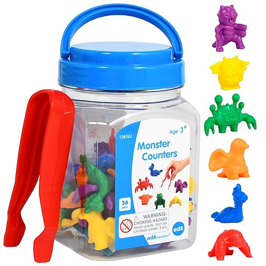 edxeducation Monster Counters - Set of 36 - Early Math Manipulatives - Learn Counting, Colors, Sorting and Sequencing - Home Learning