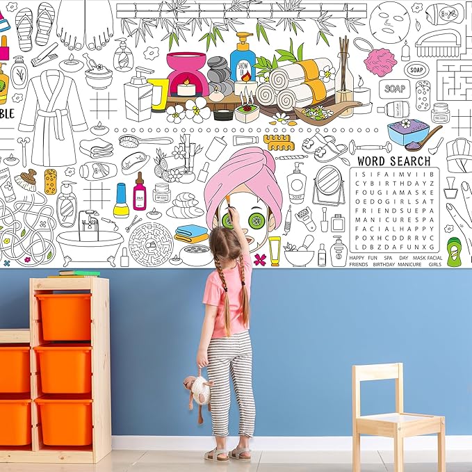 Spa Giant Coloring Poster for Kids Large Coloring Tablecloth Big Paper Sheets Page Spa Theme Table Cloth DIY Activity Game Art Crafts Mat Wall Home Party Decoration Supplies