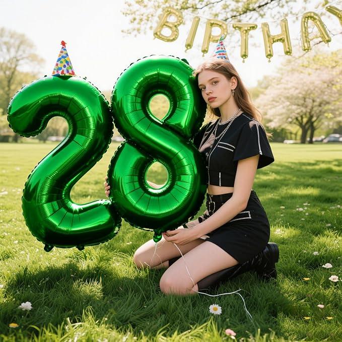 40 Inch Green Number 28 Digital Balloon,Jumbo Mylar Foil Helium Balloon for 28 Balloons for Birthday Party,Wedding Anniversary Party Decorations